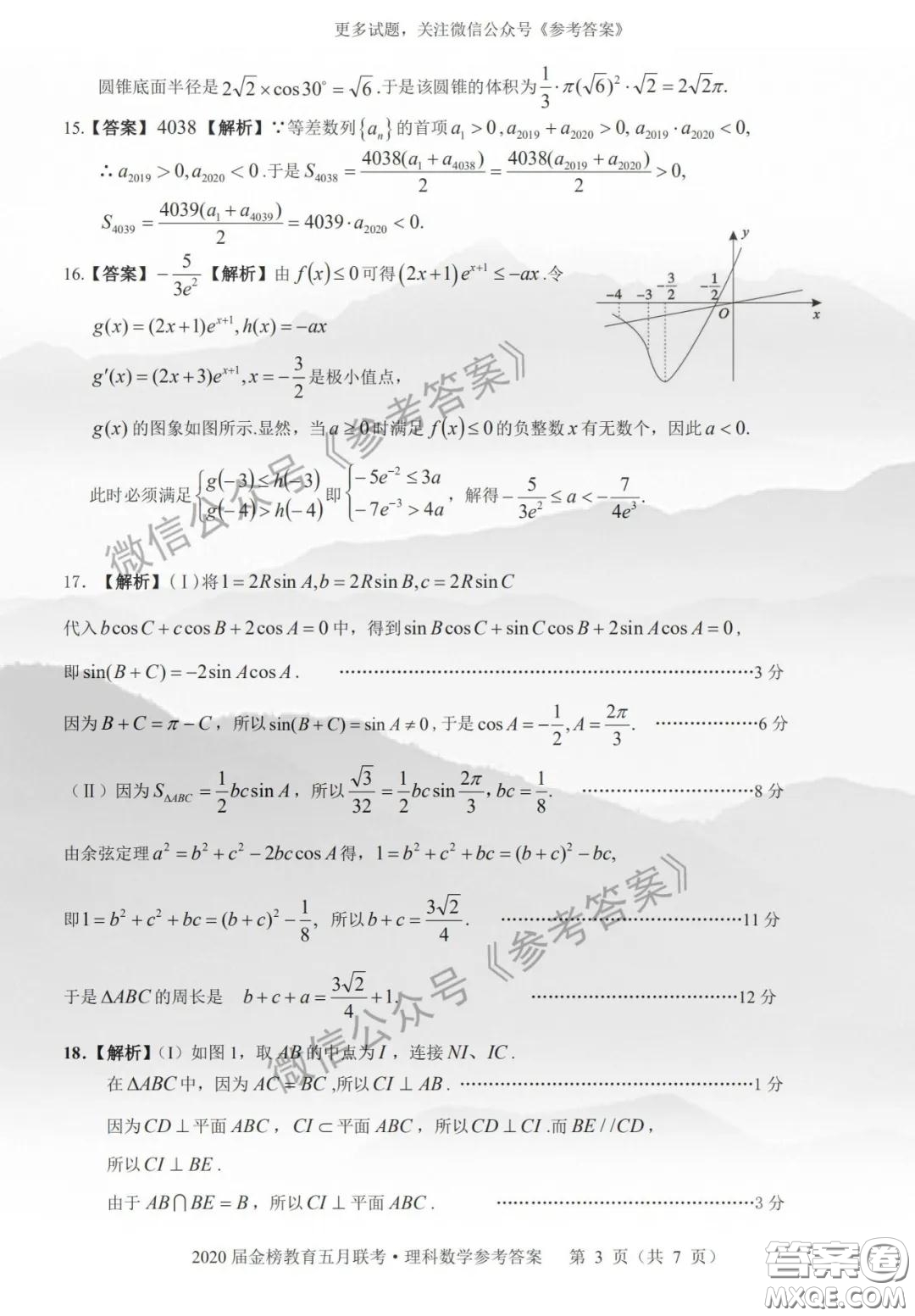 2020年皖江名校聯(lián)盟高三第六次聯(lián)考理科數(shù)學答案