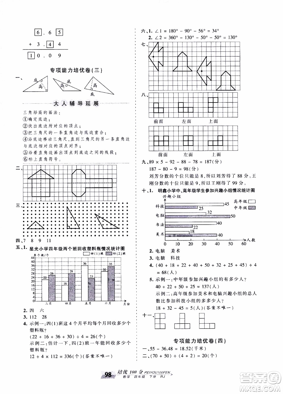 2020年王朝霞培優(yōu)100分數(shù)學(xué)四年級下冊RJ人教版參考答案