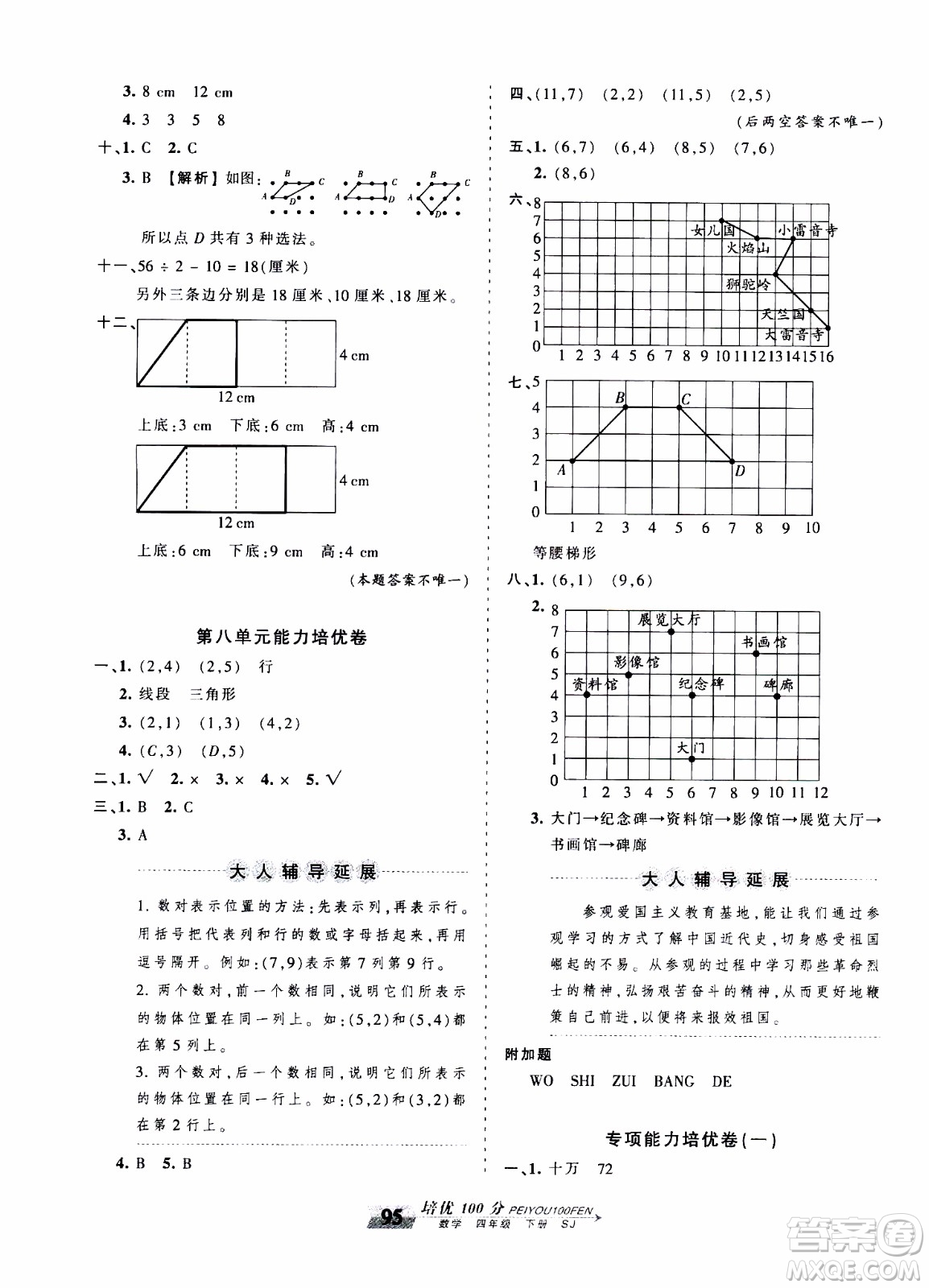 2020年王朝霞培優(yōu)100分數(shù)學(xué)四年級下冊SJ蘇教版參考答案