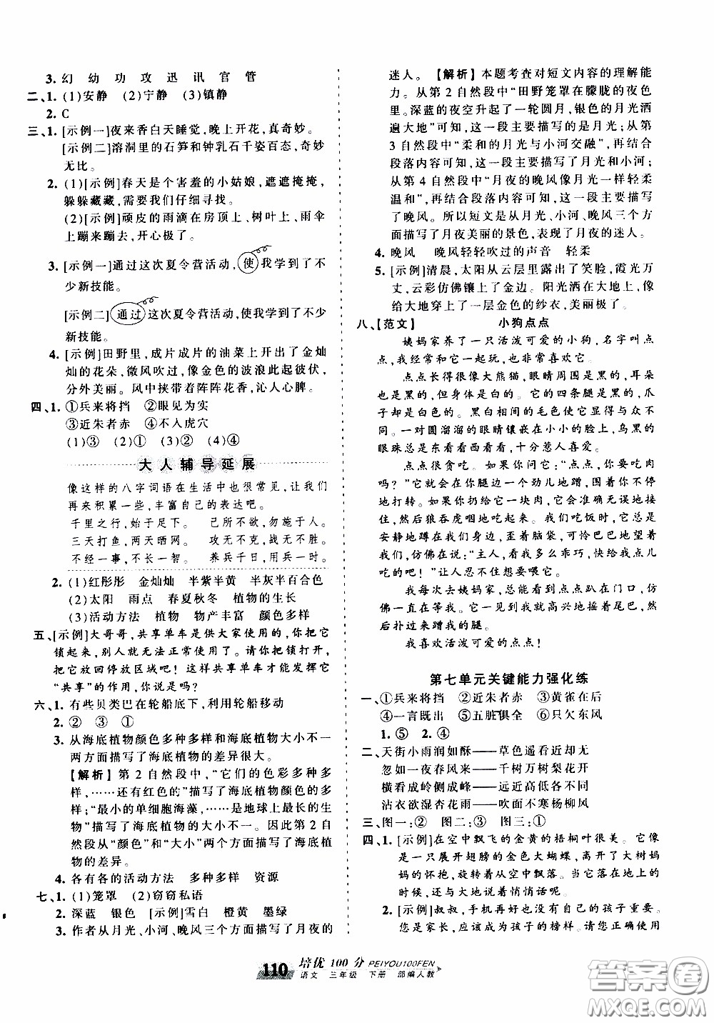 2020年王朝霞培優(yōu)100分語(yǔ)文三年級(jí)下冊(cè)RJ人教版參考答案