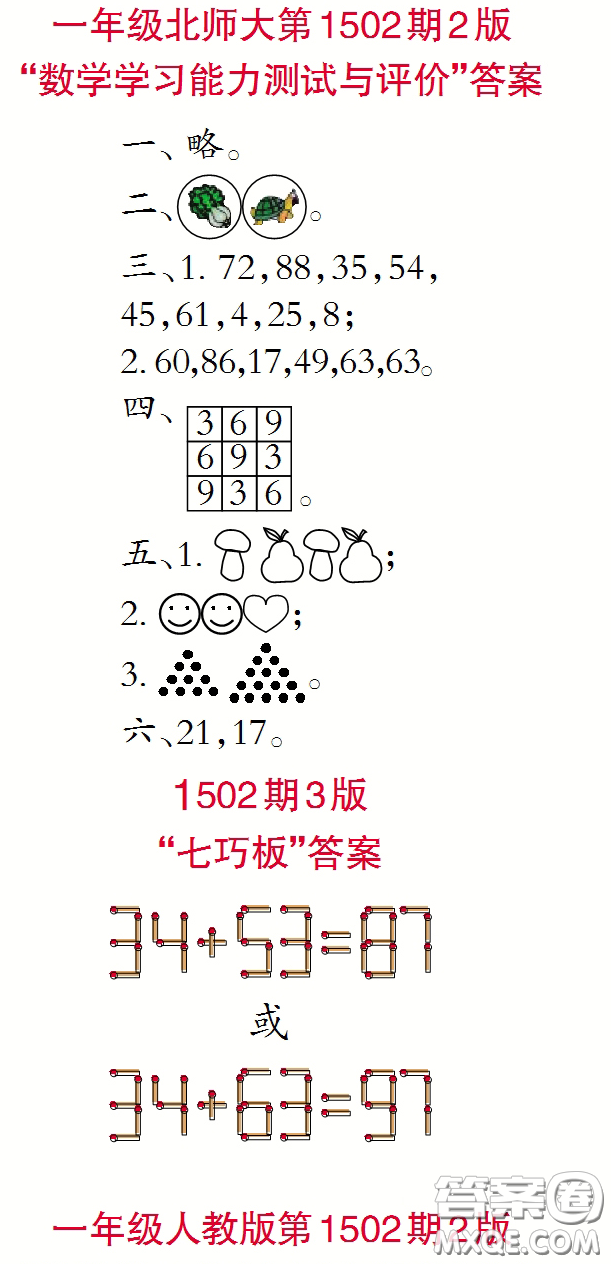 2020年小學(xué)生數(shù)學(xué)報(bào)一年級(jí)下學(xué)期第1502期答案