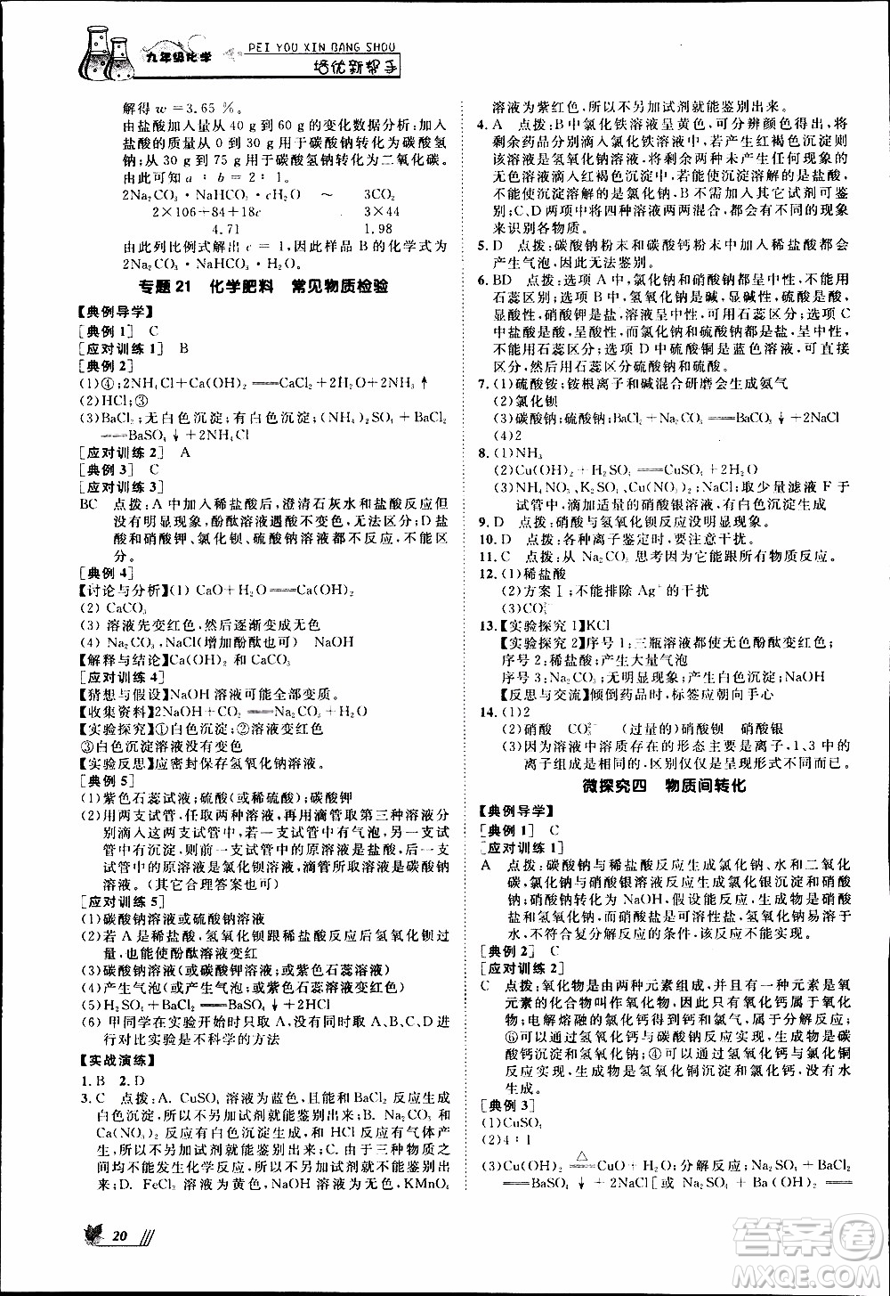 崇文教育2020年培優(yōu)新幫手化學9年級參考答案