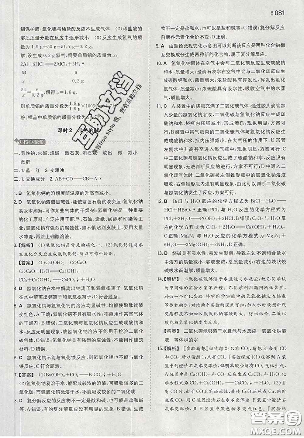 2020新版一本同步訓(xùn)練初中化學(xué)九年級下冊滬教版答案