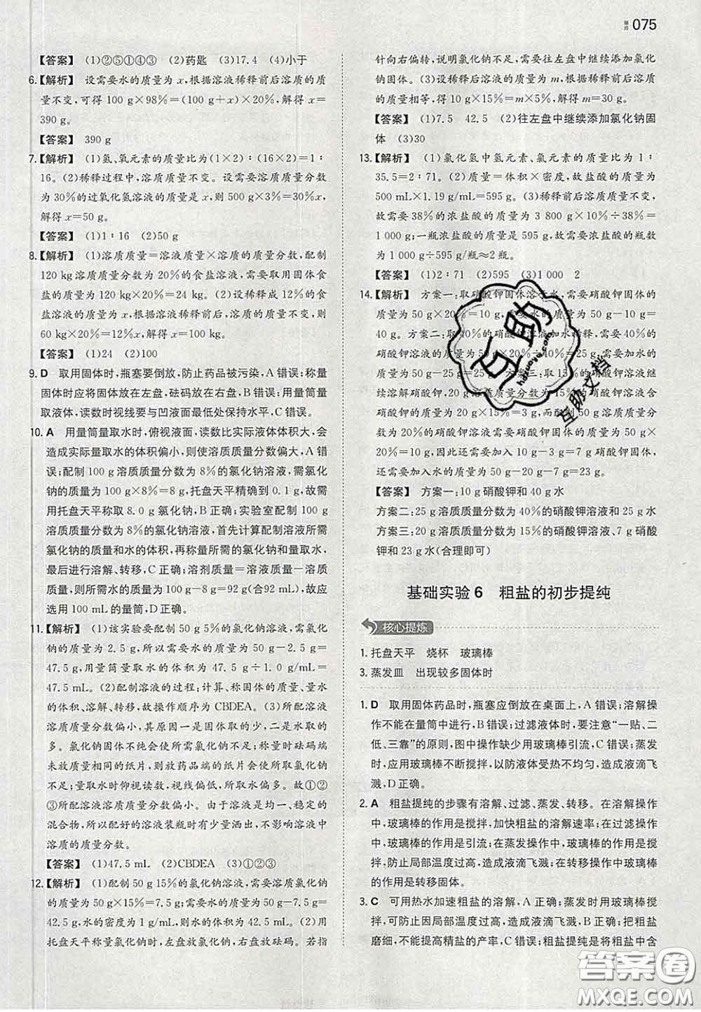 2020新版一本同步訓(xùn)練初中化學(xué)九年級下冊滬教版答案