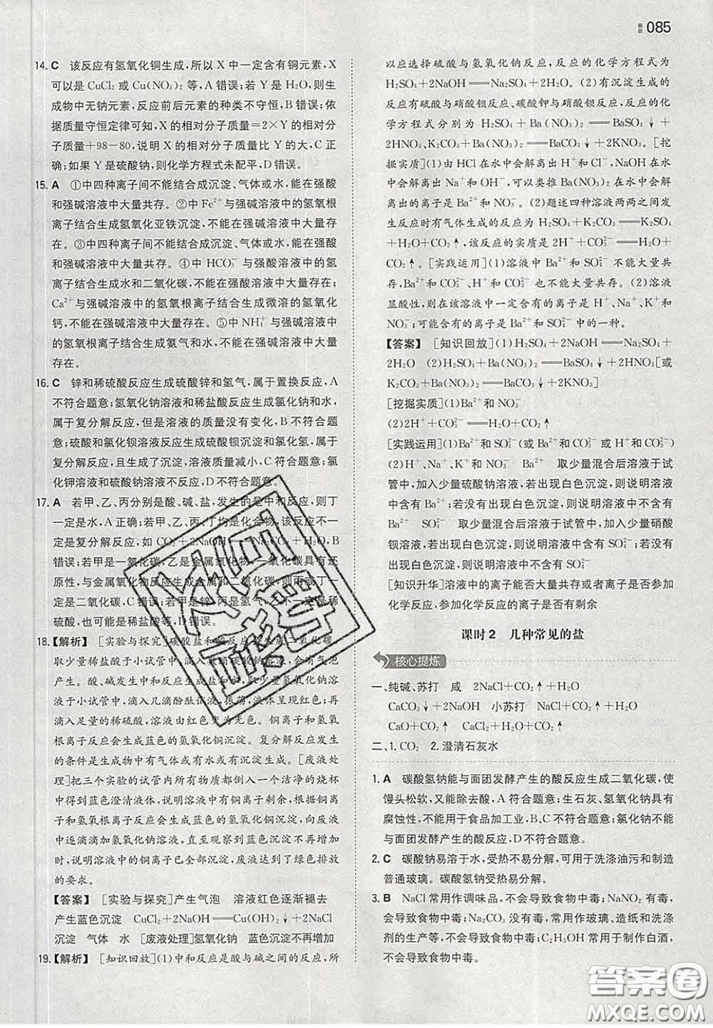 2020新版一本同步訓(xùn)練初中化學(xué)九年級下冊滬教版答案