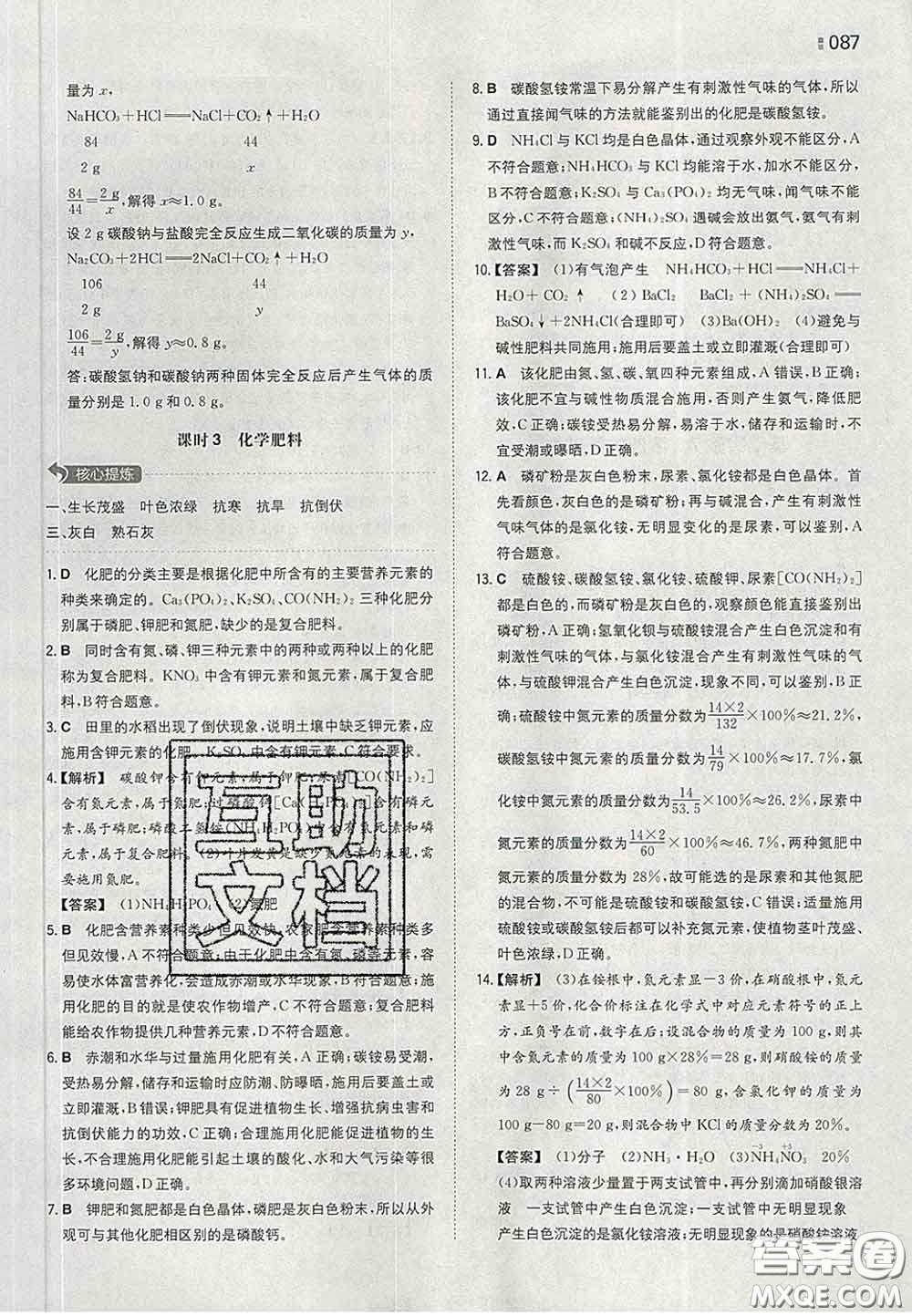 2020新版一本同步訓(xùn)練初中化學(xué)九年級下冊滬教版答案