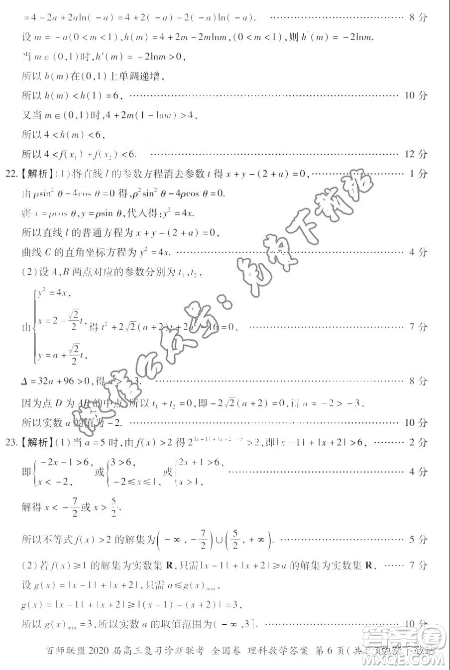 百師聯(lián)盟2020屆高三復(fù)習(xí)診斷聯(lián)考全國(guó)卷理科數(shù)學(xué)答案