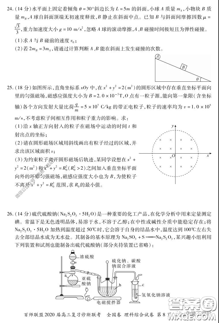 百師聯(lián)盟2020屆高三復習診斷聯(lián)考全國卷理科綜合答案