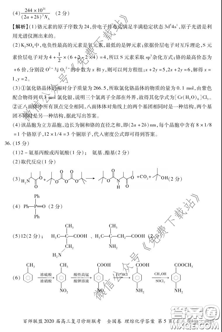 百師聯(lián)盟2020屆高三復習診斷聯(lián)考全國卷理科綜合答案