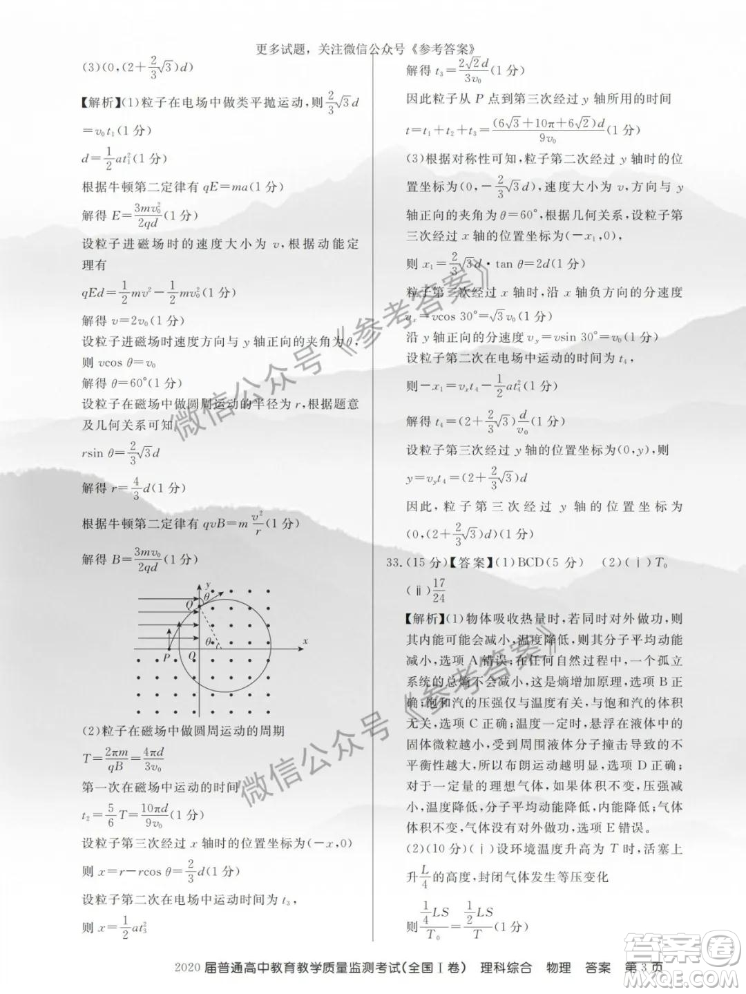 百校聯(lián)盟2020屆5月高三聯(lián)考全國一卷理科綜合答案