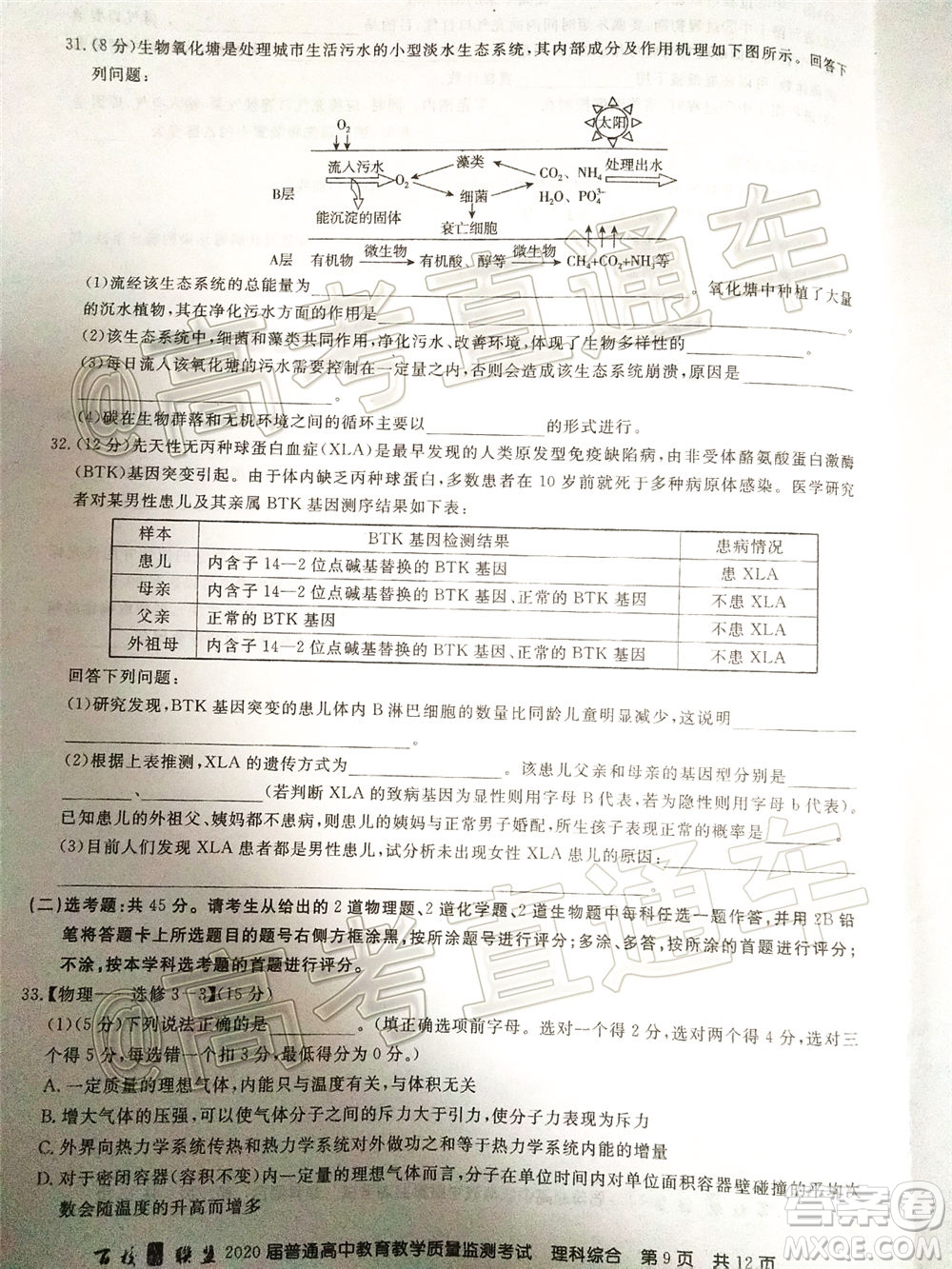 百校聯(lián)盟2020屆5月高三聯(lián)考全國二卷理科綜合試題及答案