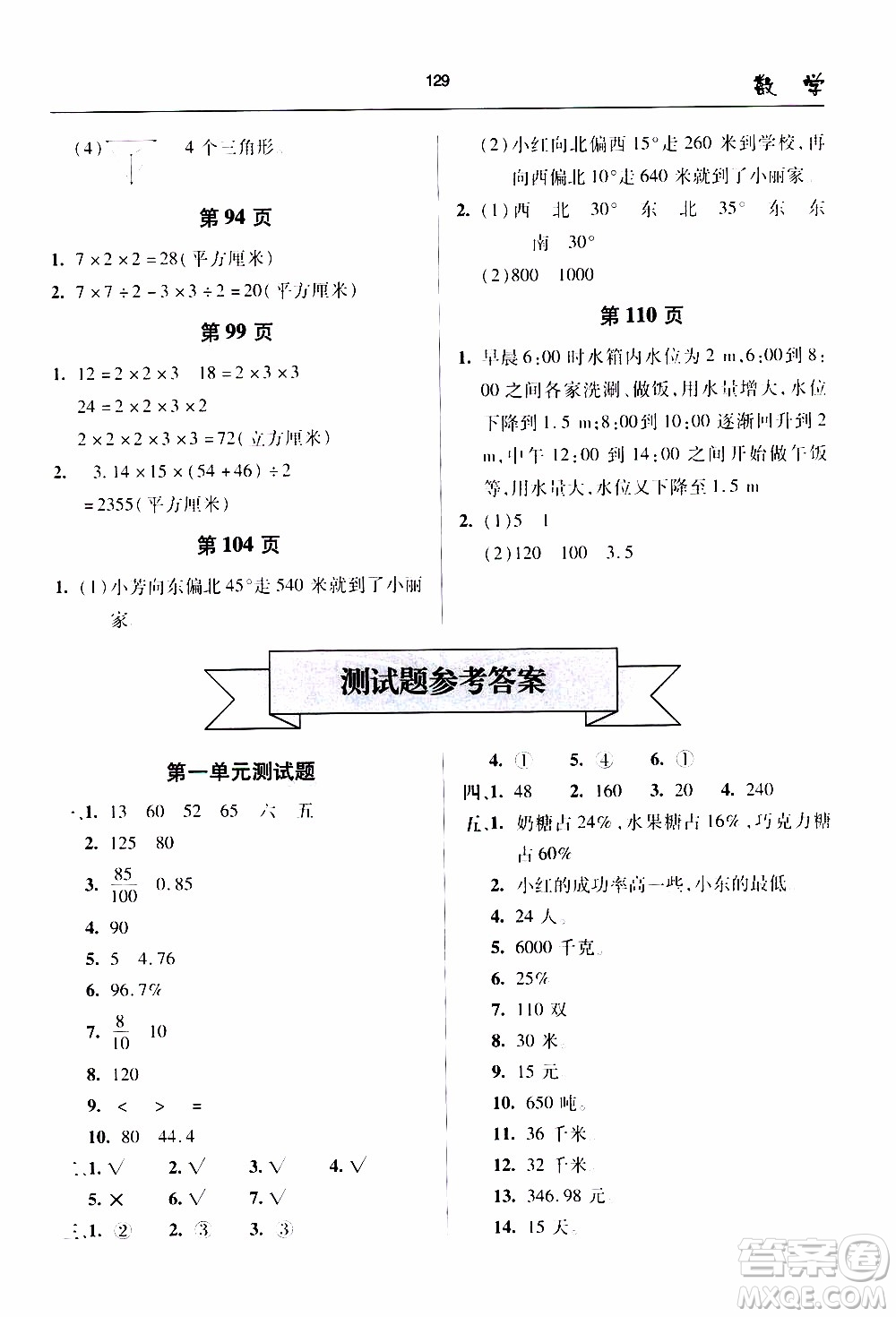 2020年金博士一點全通數(shù)學(xué)六年級下冊青島版參考答案