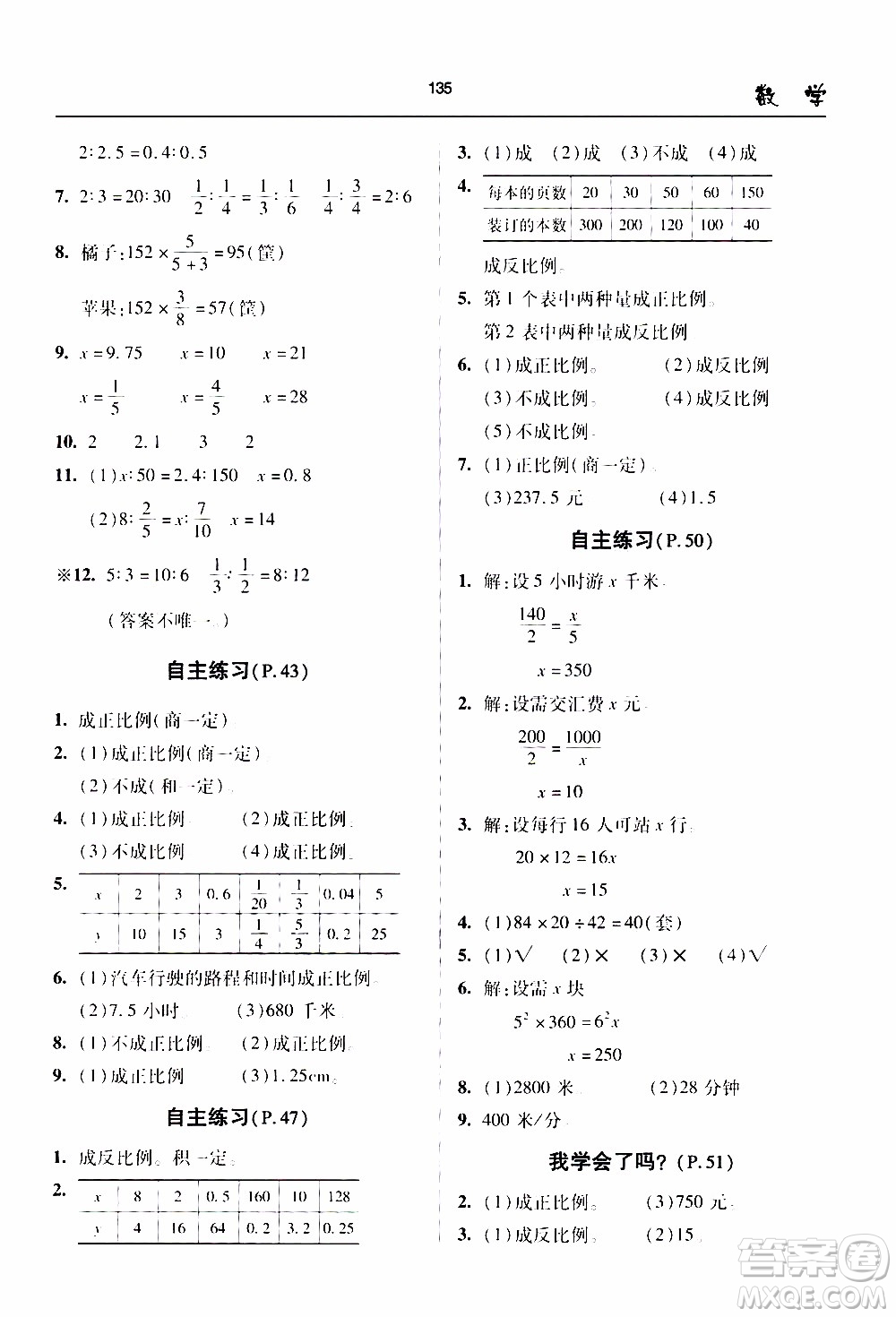 2020年金博士一點全通數(shù)學(xué)六年級下冊青島版參考答案