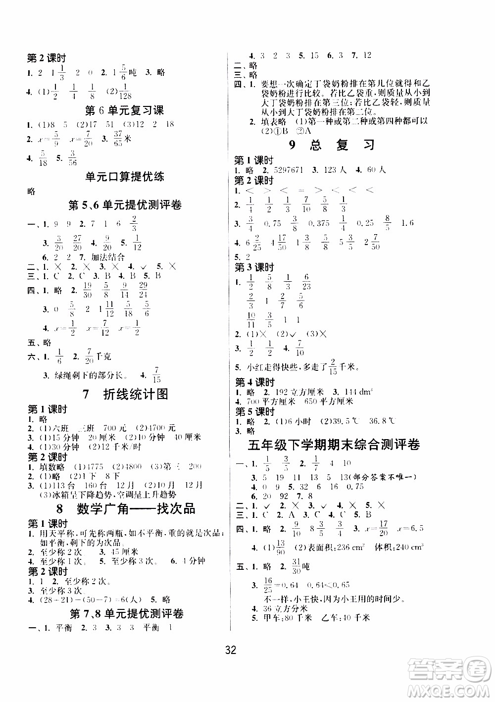 江蘇人民出版社2020年課時(shí)訓(xùn)練數(shù)學(xué)五年級下冊RMJY人民教育版參考答案