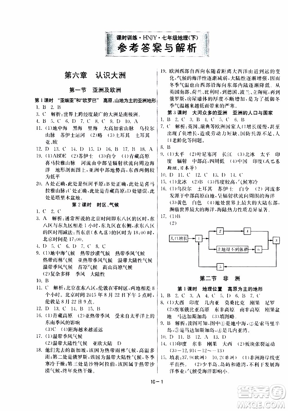 江蘇人民出版社2020年課時訓(xùn)練地理七年級下冊HNJY湖南教育版參考答案