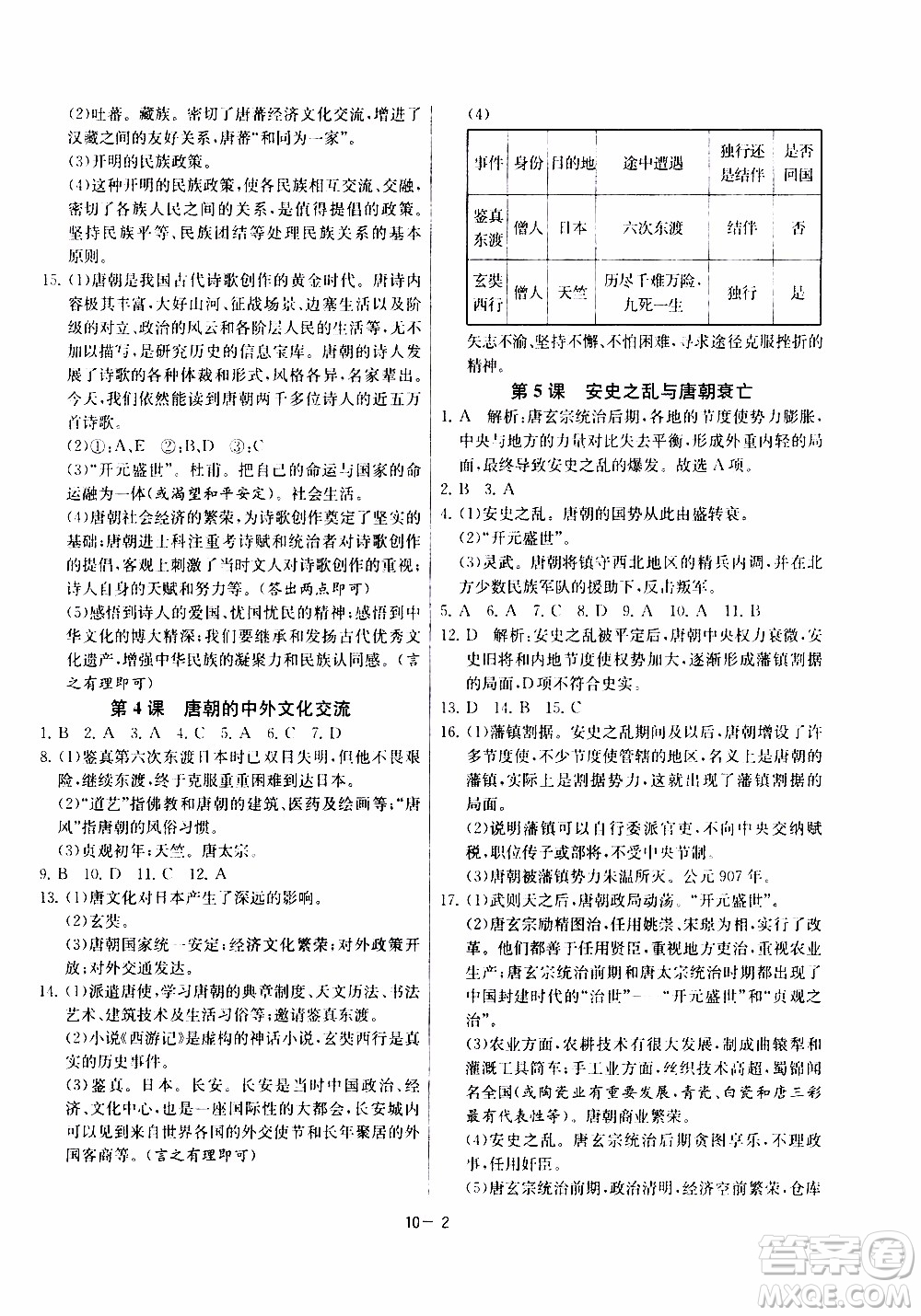 江蘇人民出版社2020年課時訓(xùn)練歷史七年級下冊RMJY人民教育版參考答案