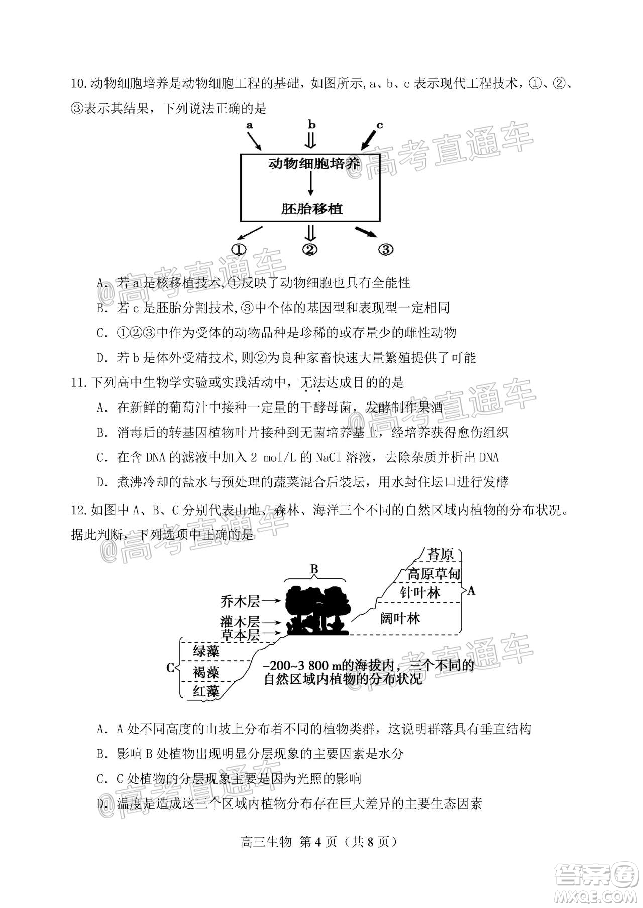 天津市河北區(qū)2019-2020學年度高三年級總復習質量檢測一生物試題及答案