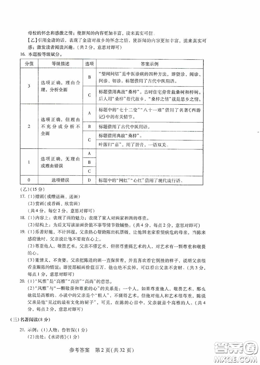 2020年長春市中考綜合學習評價與檢測語文答案