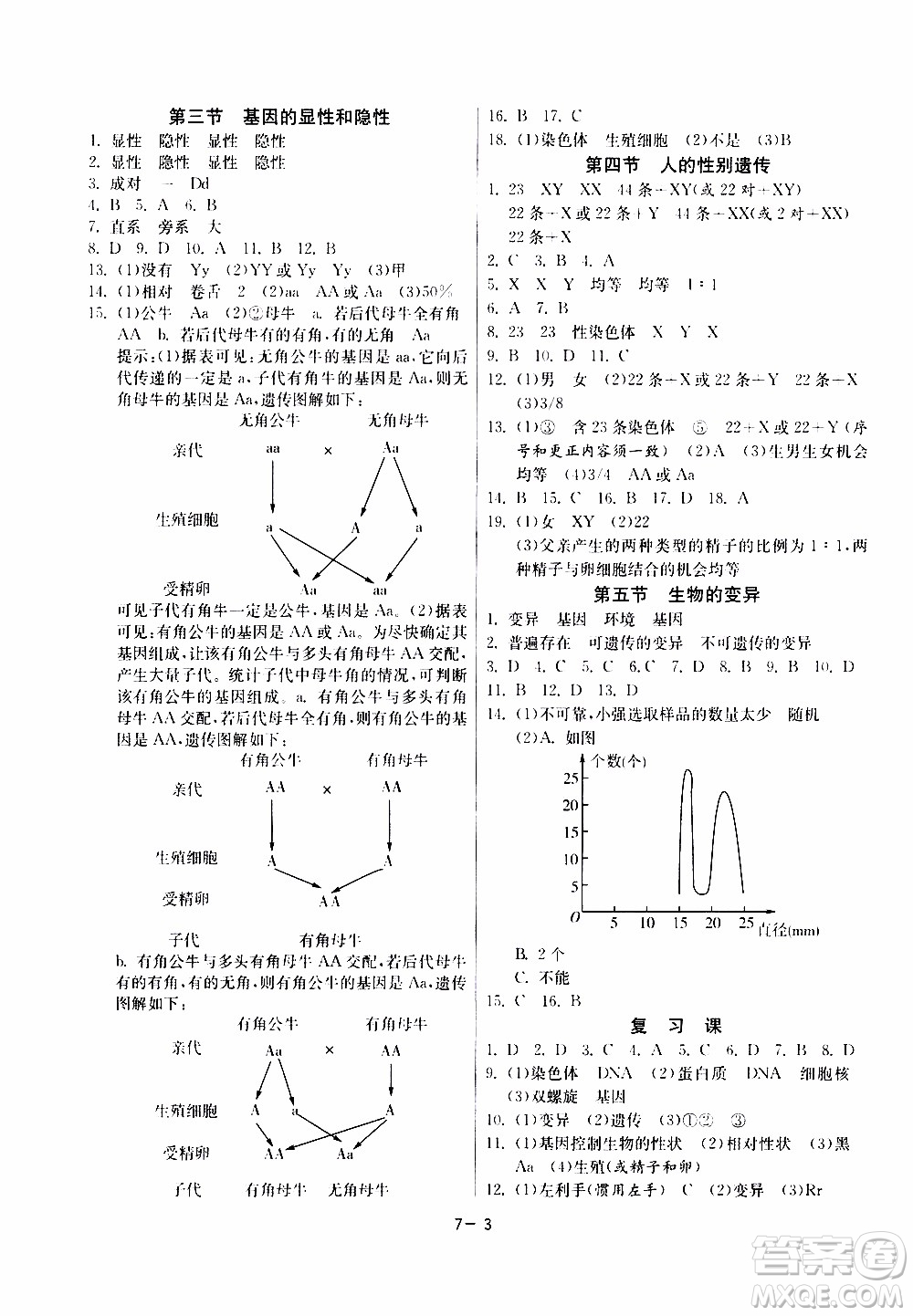 2020年課時(shí)訓(xùn)練八年級(jí)下冊生物學(xué)RMJY人民教育版參考答案