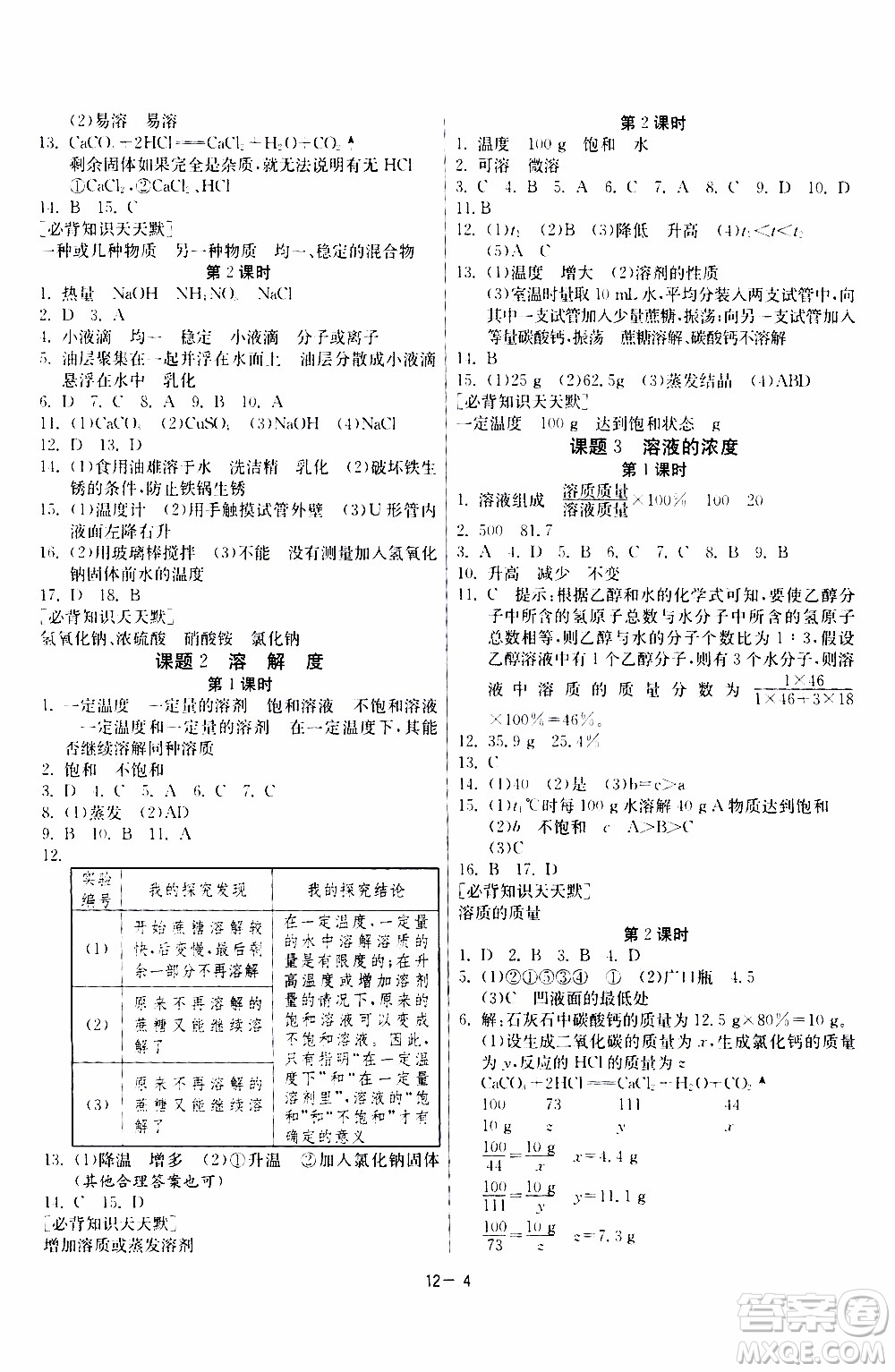 2020年課時(shí)訓(xùn)練九年級(jí)下冊(cè)化學(xué)RMJY人民教育版參考答案