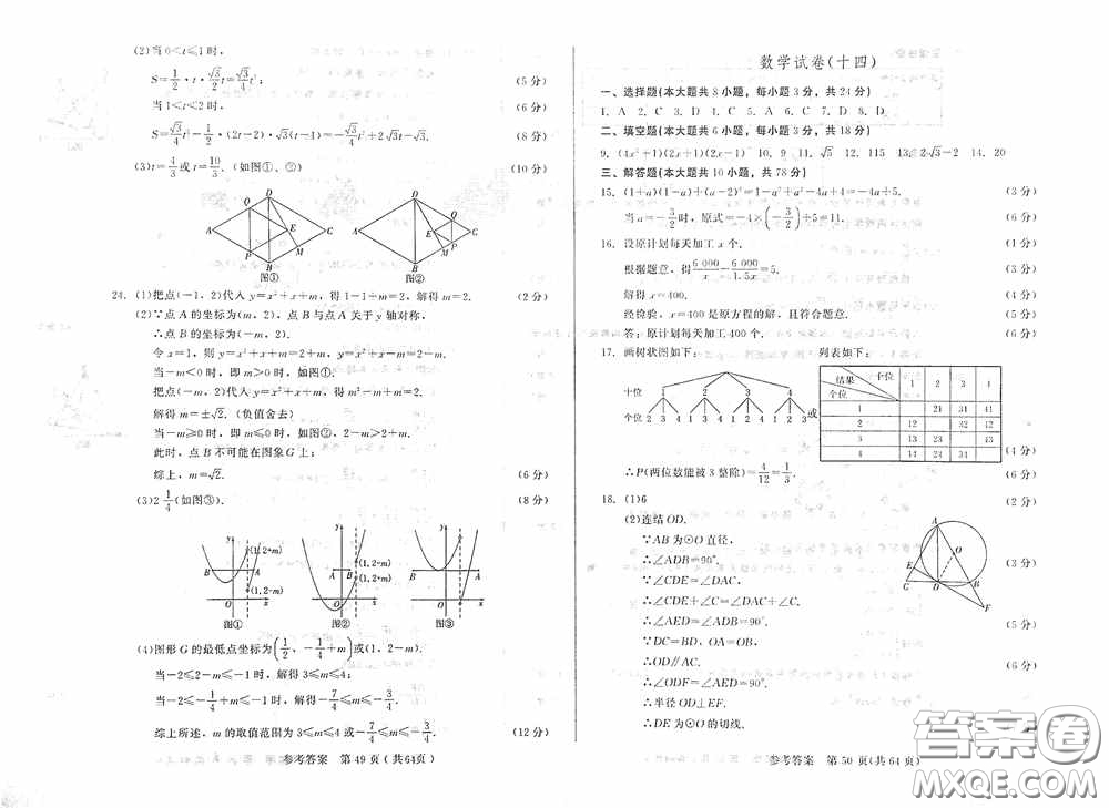 2020年長(zhǎng)春市中考綜合學(xué)習(xí)評(píng)價(jià)與檢測(cè)數(shù)學(xué)答案