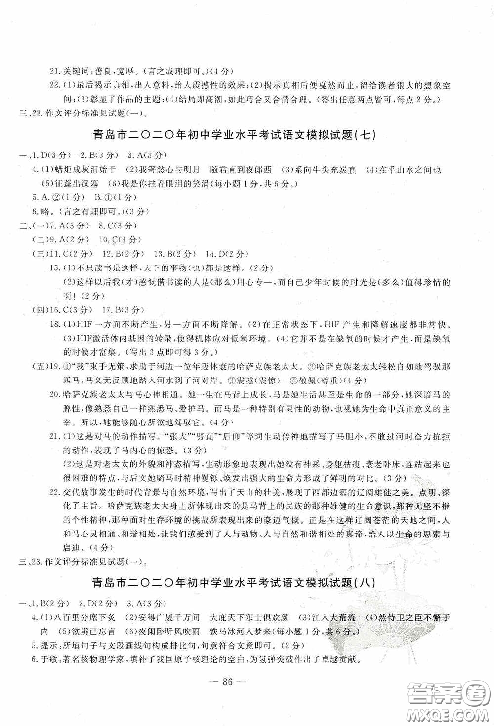 四維文化中考考什么2020中考沖刺模擬卷語文答案