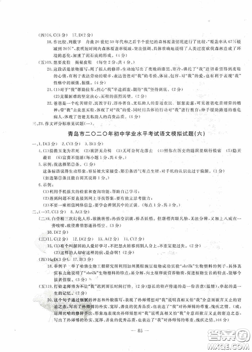 四維文化中考考什么2020中考沖刺模擬卷語文答案