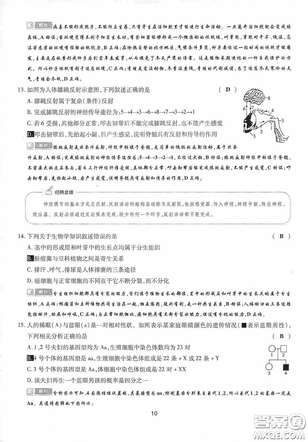 2020江西中考必備中考一卷通生物答案