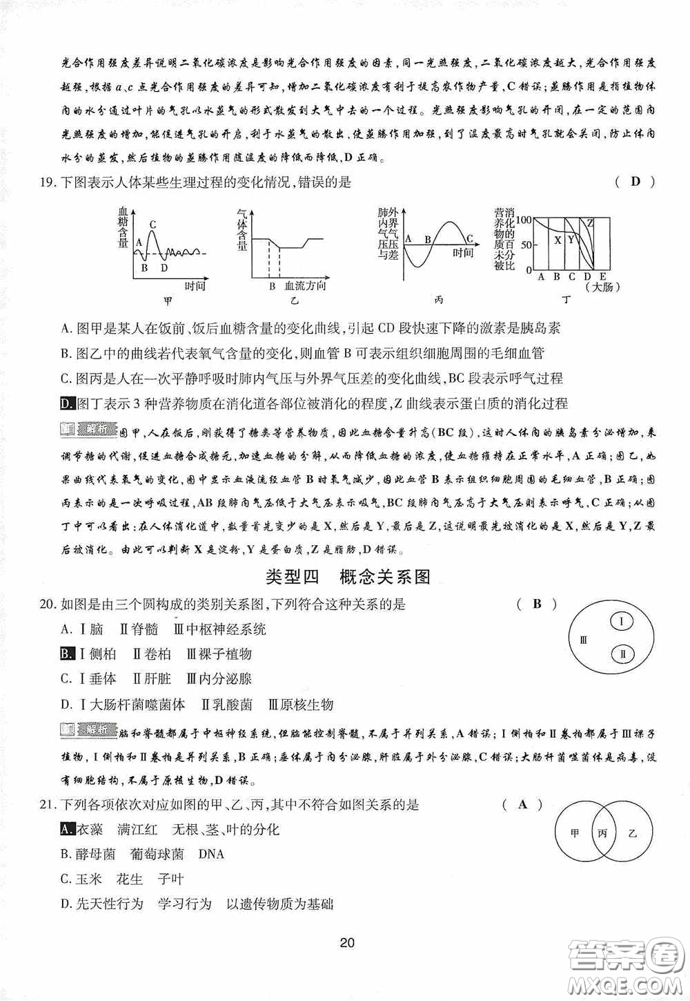 2020江西中考必備中考一卷通生物答案