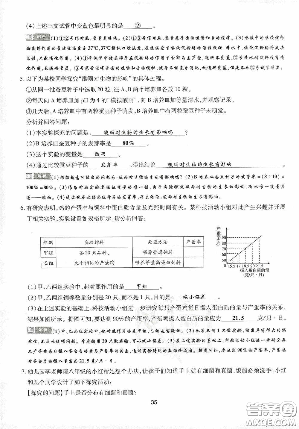 2020江西中考必備中考一卷通生物答案