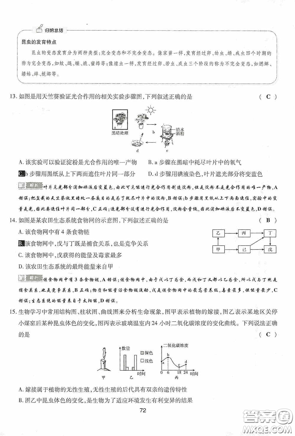 2020江西中考必備中考一卷通生物答案