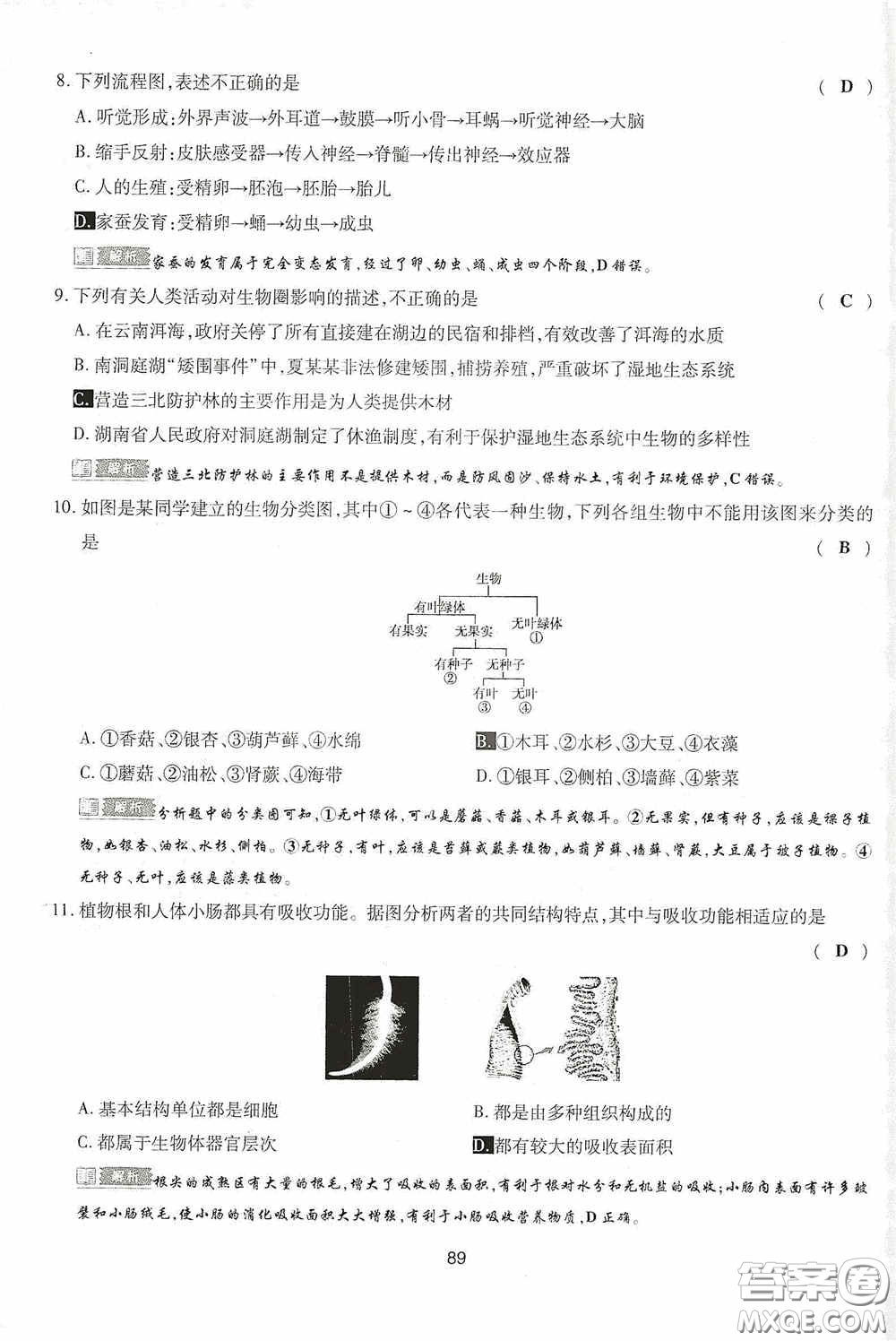 2020江西中考必備中考一卷通生物答案