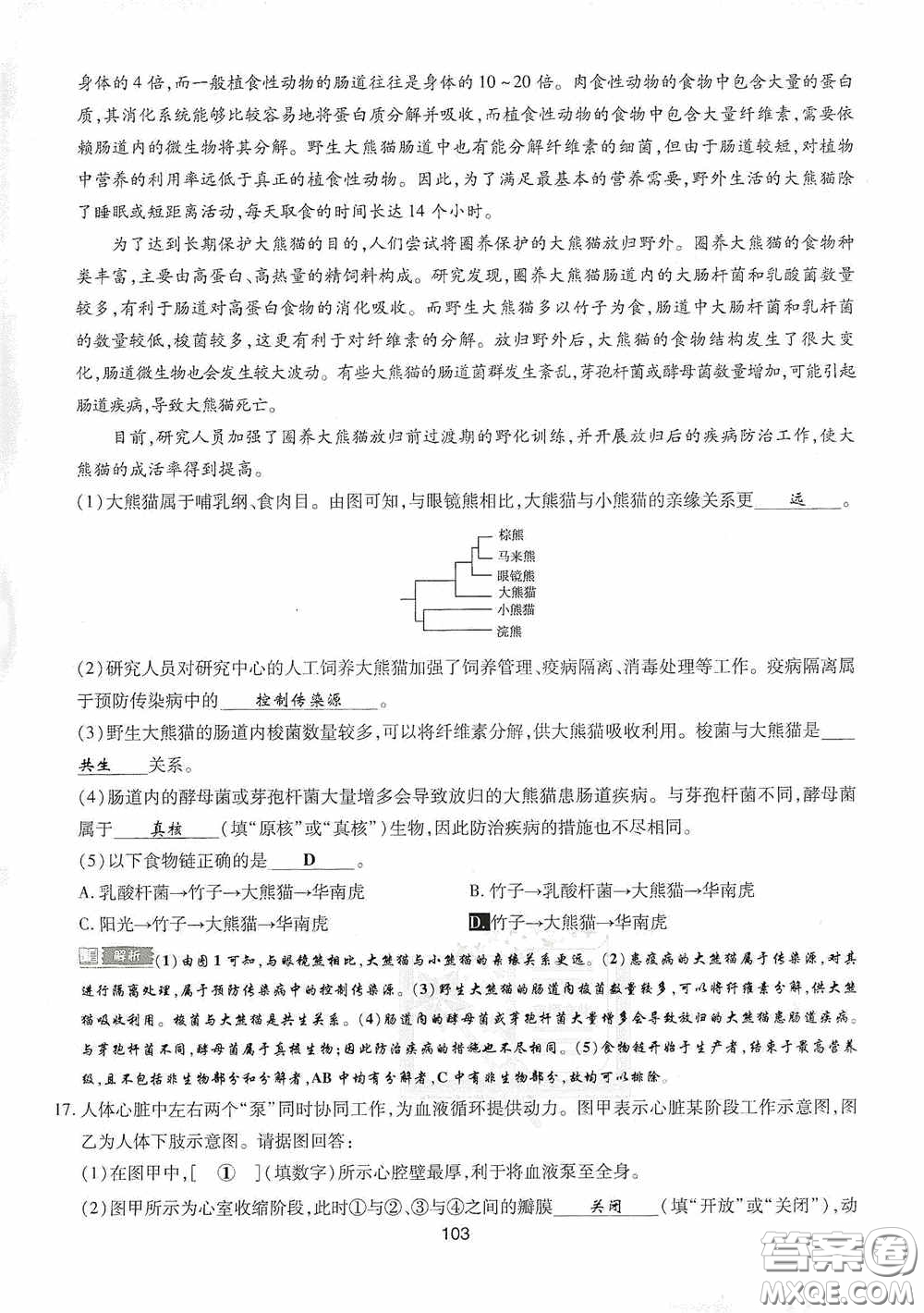 2020江西中考必備中考一卷通生物答案