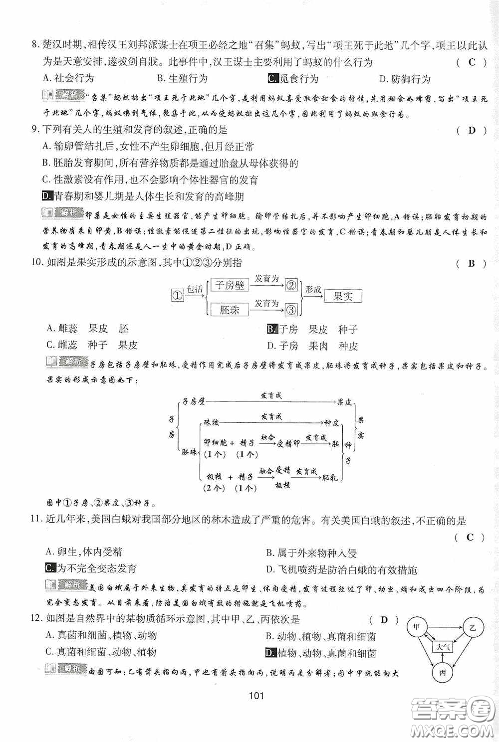 2020江西中考必備中考一卷通生物答案