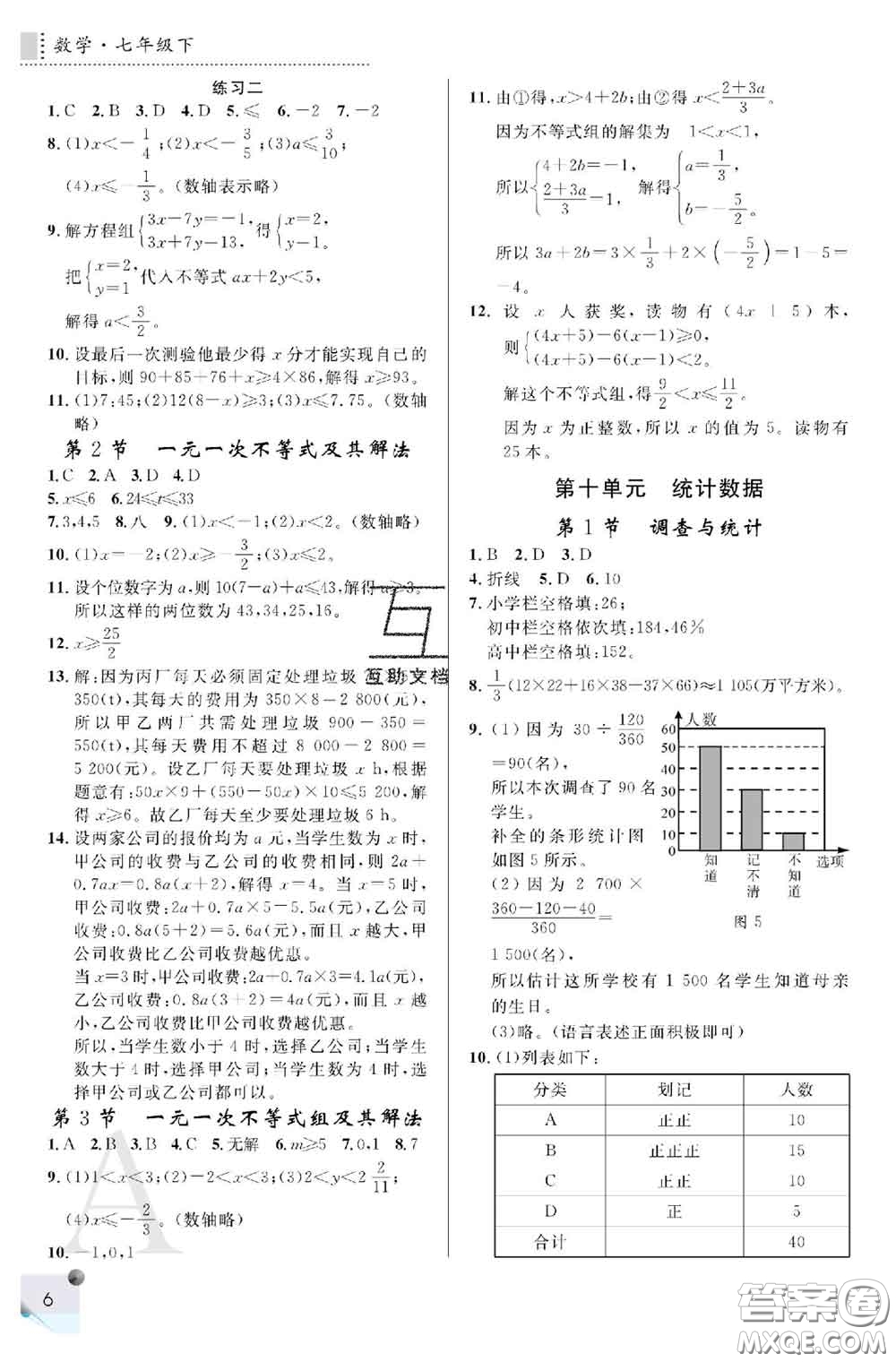 陜西師范大學(xué)出版社2020春課堂練習(xí)冊(cè)七年級(jí)數(shù)學(xué)下冊(cè)A版答案