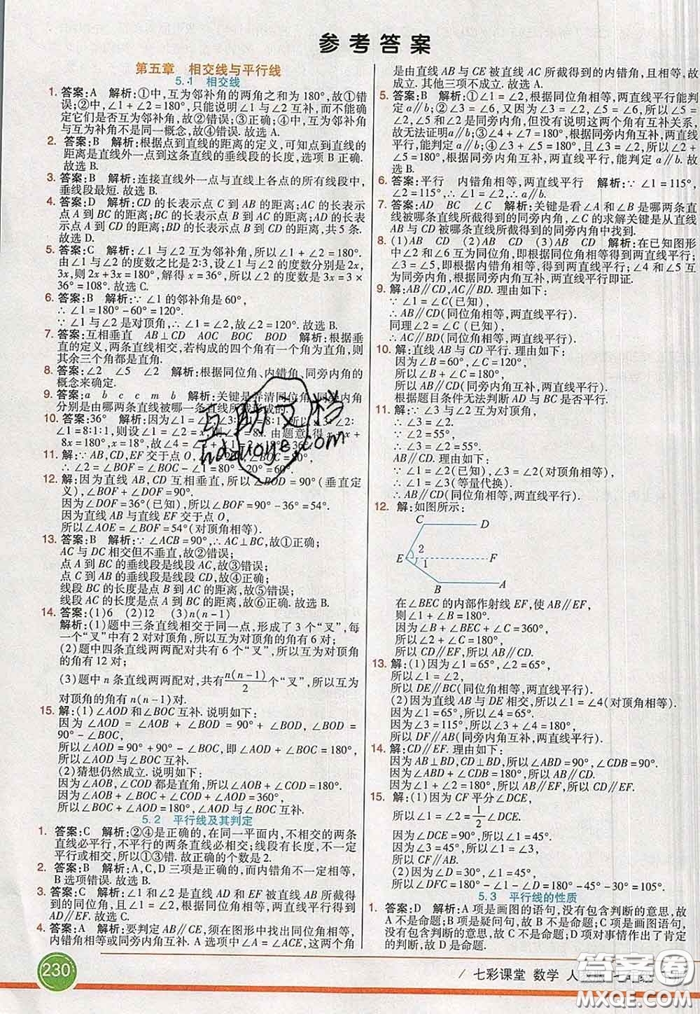 河北教育出版社2020春七彩課堂七年級數(shù)學(xué)下冊人教版答案