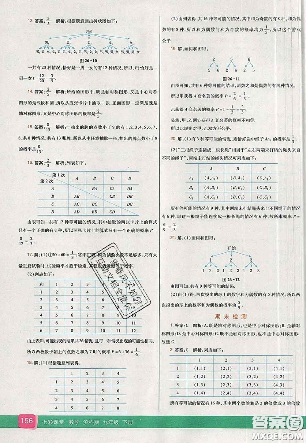 河北教育出版社2020春七彩課堂九年級數(shù)學下冊滬科版答案