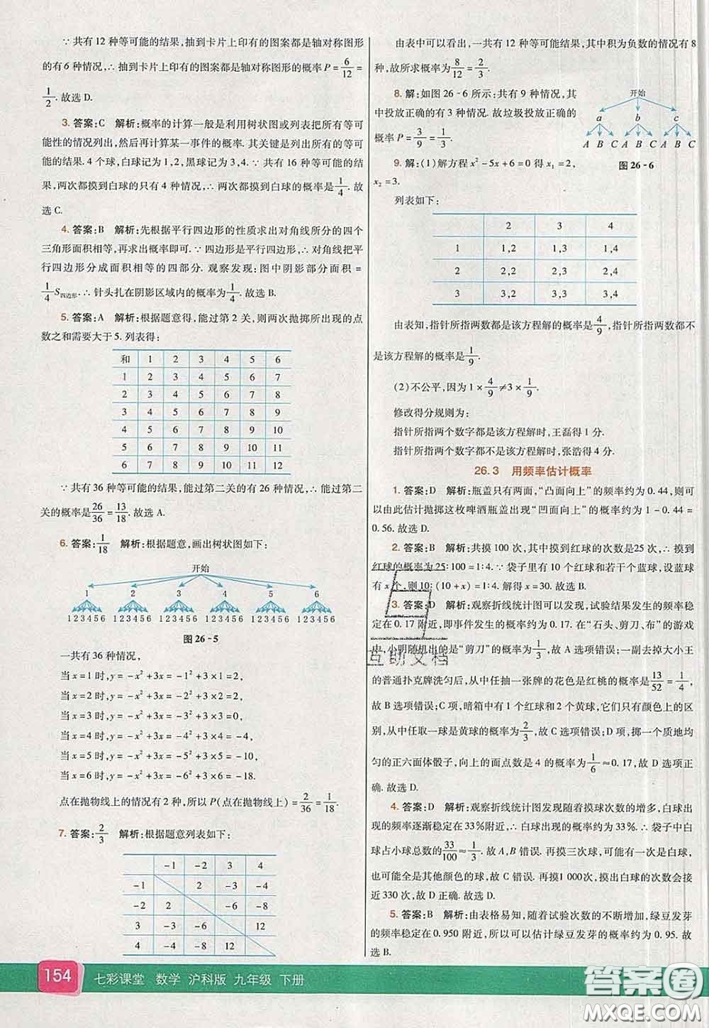 河北教育出版社2020春七彩課堂九年級數(shù)學下冊滬科版答案