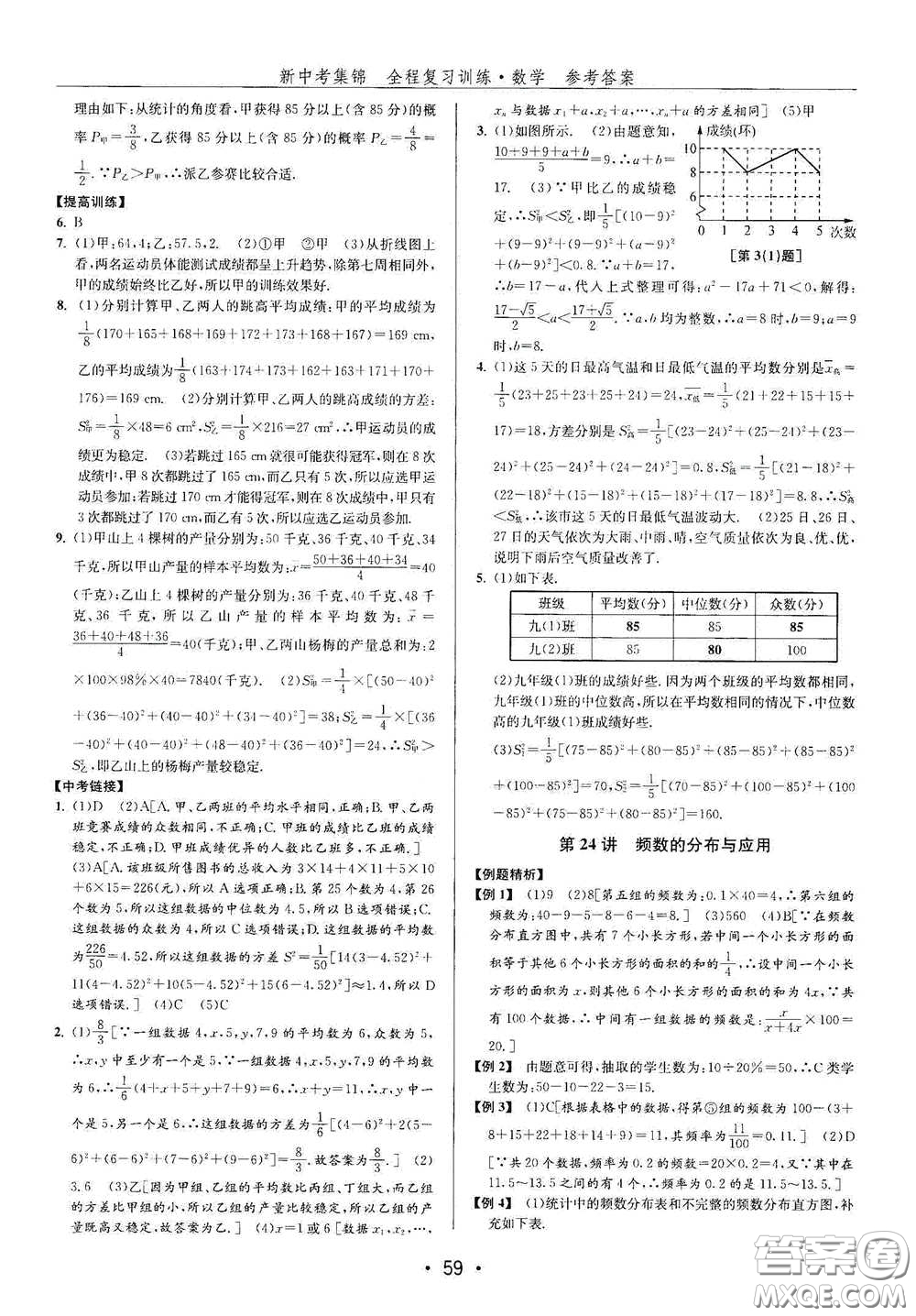 浙江人民出版社2020新中考集錦全程復(fù)習(xí)訓(xùn)練數(shù)學(xué)B本課后作業(yè)本答案