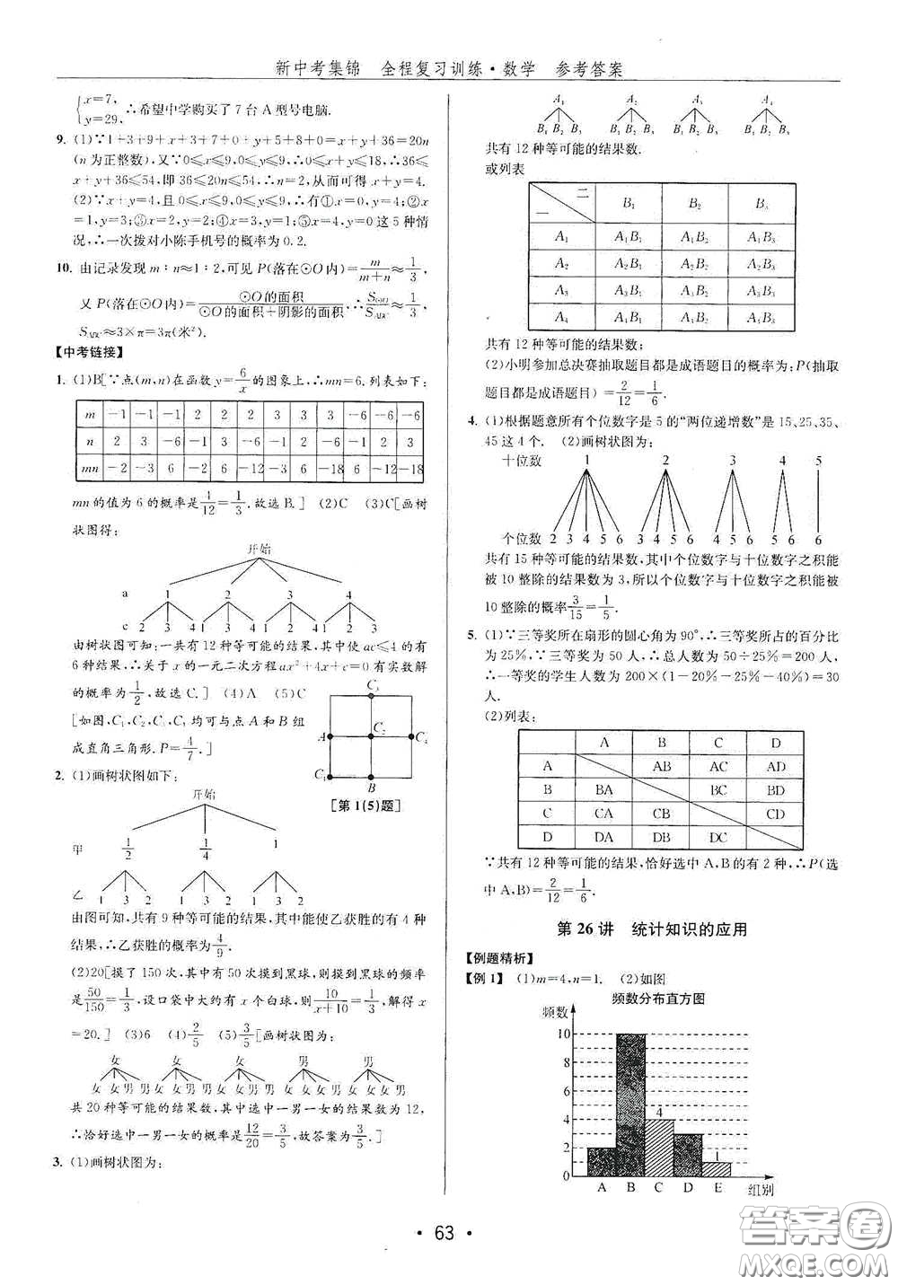 浙江人民出版社2020新中考集錦全程復(fù)習(xí)訓(xùn)練數(shù)學(xué)A本課后作業(yè)本答案