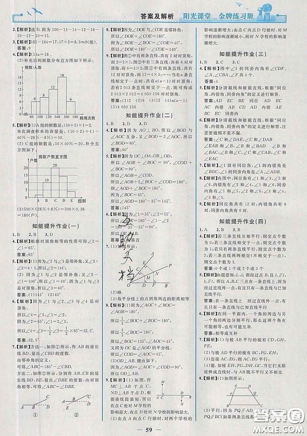 2020新版陽光課堂金牌練習冊七年級數學下冊人教版答案