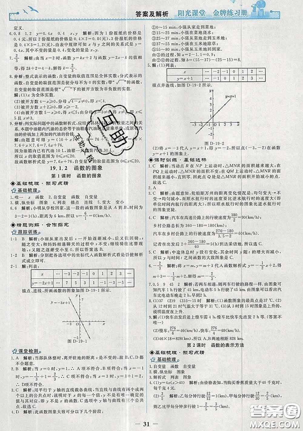 2020新版陽光課堂金牌練習(xí)冊八年級數(shù)學(xué)下冊人教版答案