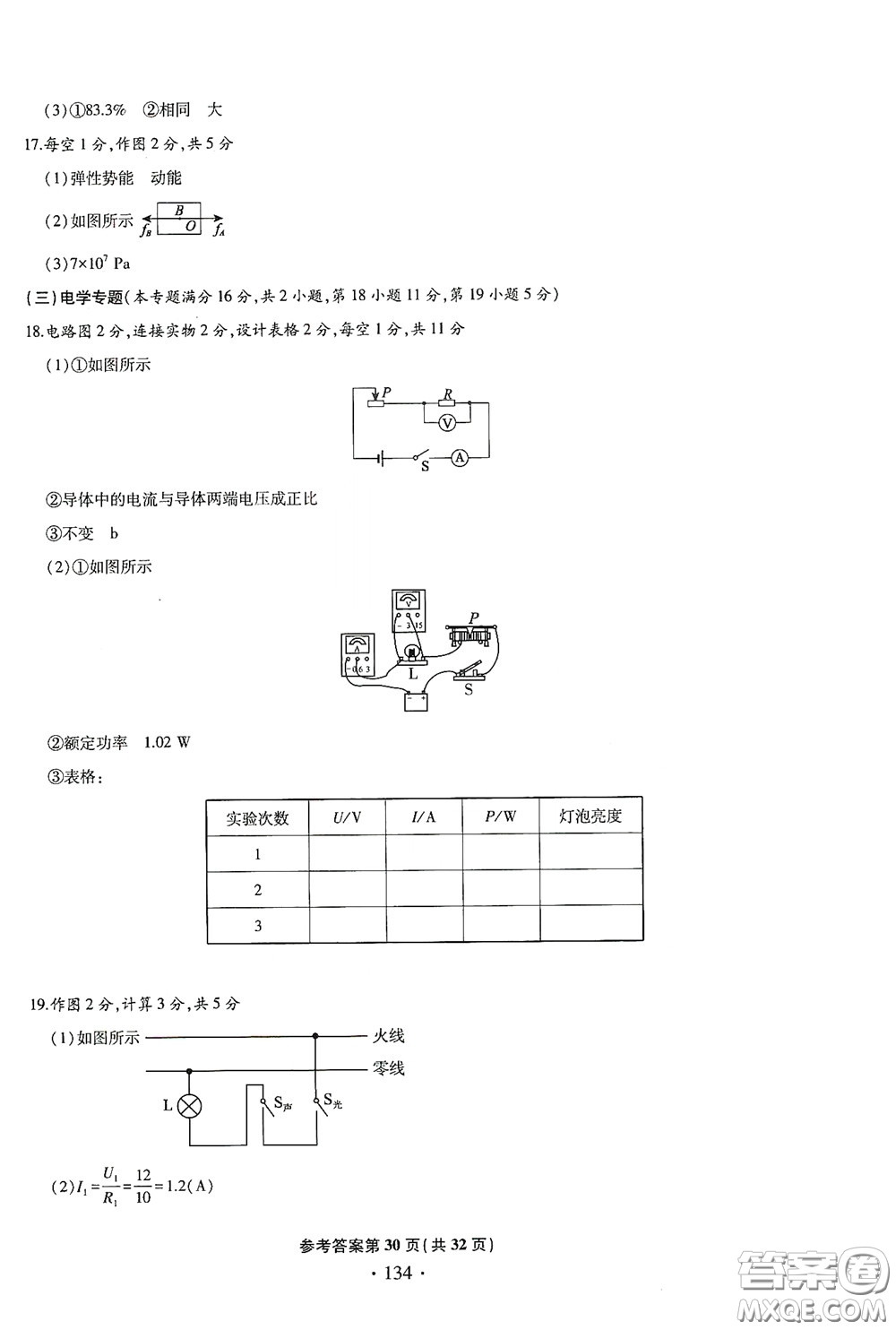 2020一本必勝中考物理模擬試題銀版答案