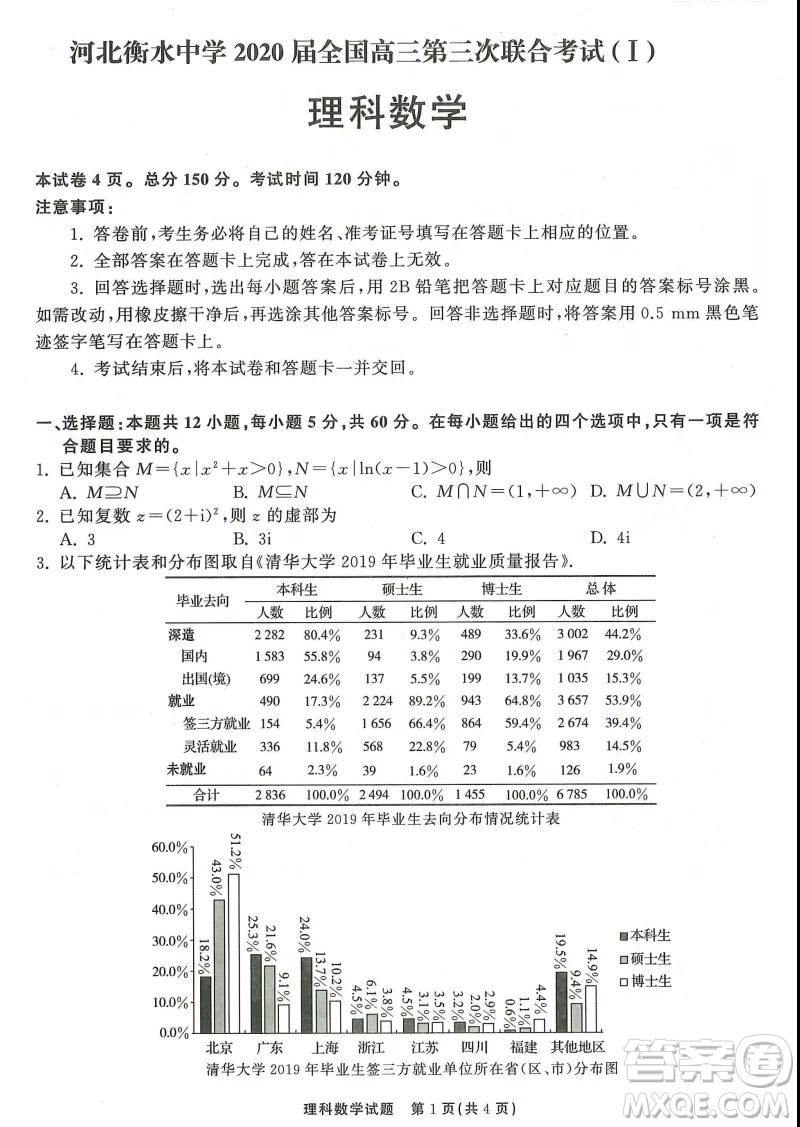 河北衡水中學(xué)2020屆全國高三第三次聯(lián)合考試理科數(shù)學(xué)試題及答案