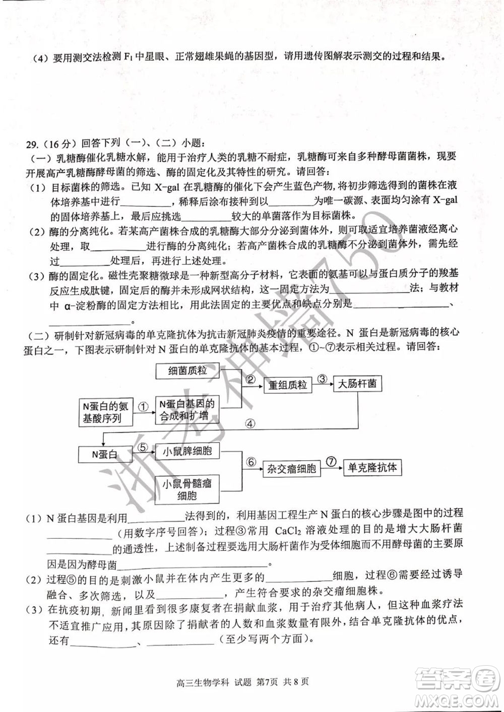 2019學年第二學期浙江七彩陽光新高考研究聯(lián)盟階段性評估高三生物試題及答案