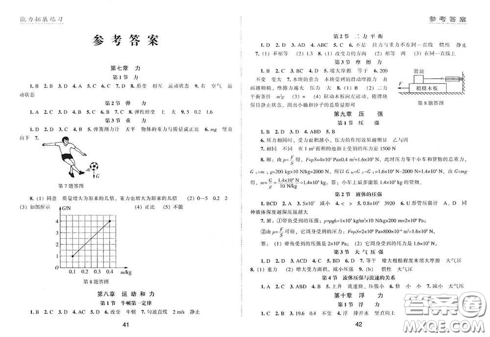 江海出版社2020能力拓展訓(xùn)練課堂小考卷八年級(jí)物理下冊(cè)人教版答案