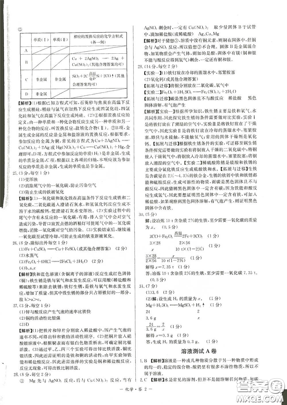 西藏人民出版社2020天利38套對接中考單元專題雙測卷九年級化學下冊人教版答案