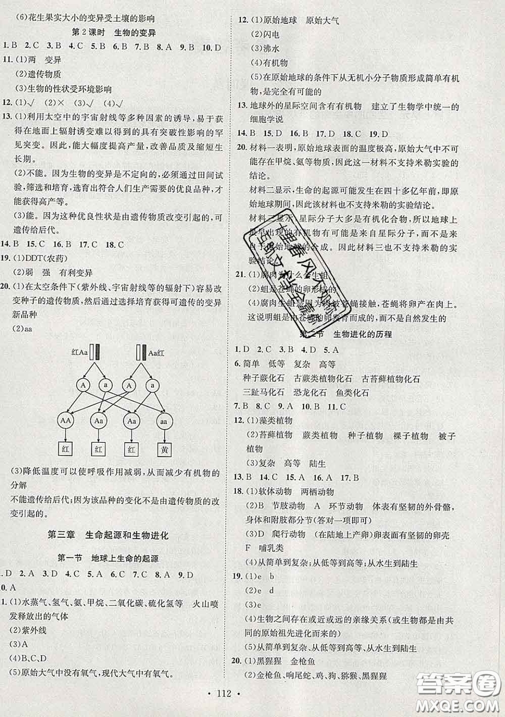 2020春思路教練同步課時作業(yè)八年級生物下冊人教版答案