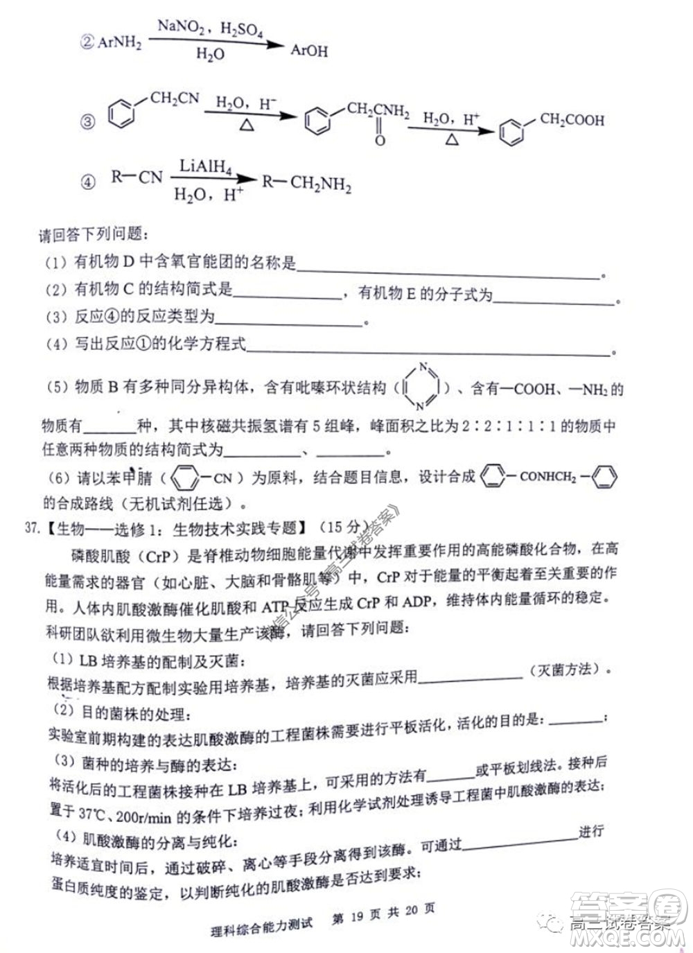 雅禮中學2020屆高三5月質(zhì)量檢測理科綜合試題及答案