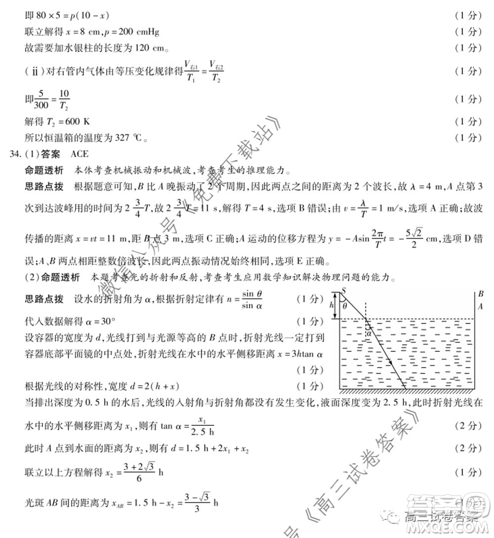 天一大聯(lián)考皖豫聯(lián)盟體2020屆高中畢業(yè)班第三次考試?yán)砜凭C合試題及答案